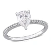 AMOUR AMOUR 1 1/4 CT DEW PEAR SHAPE CREATED MOISSANITE AND 1/10 CT TW DIAMOND ENGAGEMENT RING IN 14K WHITE