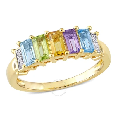 Amour 1 1/4 Ct Tgw Baguette Sky-blue Topaz Peridot Citrine Rose De France Swiss-blue Topaz White Top In Yellow