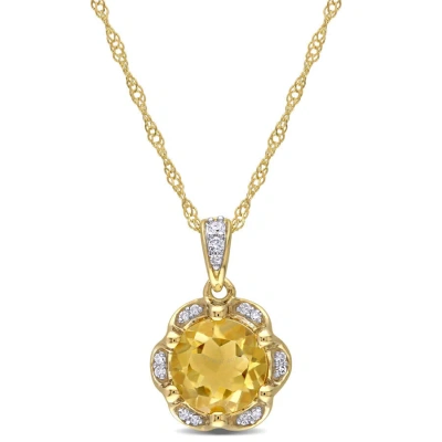 Amour 1 1/4 Ct Tgw Citrine And Diamond Accent Flower Necklace In 14k Yellow Gold