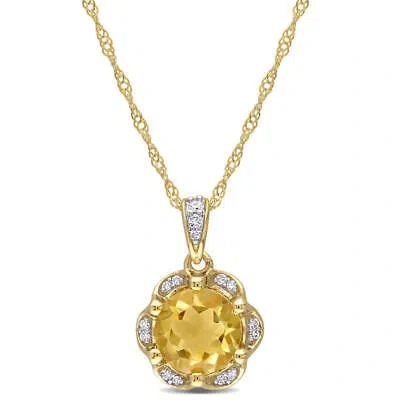 Pre-owned Amour 1 1/4 Ct Tgw Citrine And Diamond Accent Flower Necklace In 14k Yellow Gold