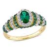 AMOUR AMOUR 1 1/5 CT TGW CREATED EMERALD AND CREATED WHITE SAPPHIRE OVAL VINTAGE RING IN YELLOW PLATED STE