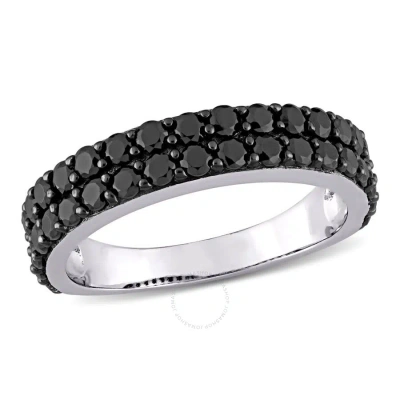 Amour 1 1/5 Ct Tgw Double Row Black Spinel Ring In Sterling Silver With Black Rhodium