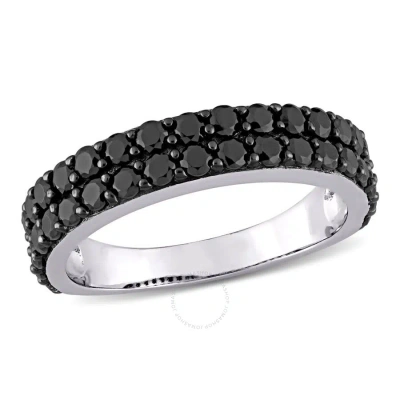 Amour 1 1/5 Ct Tgw Double Row Black Spinel Ring In Sterling Silver With Black Rhodium In White