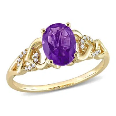 Pre-owned Amour 1 1/5 Ct Tgw Oval Africa Amethyst And Diamond Accent Link Ring In 10k In Yellow