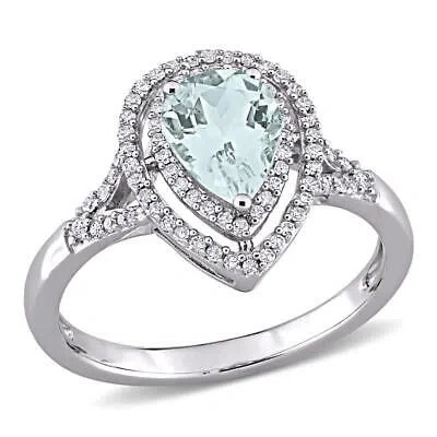 Pre-owned Amour 1 1/5 Ct Tgw Pear Shape Aquamarine And 1/4 Ct Tgw Diamond Ring In 14k In White