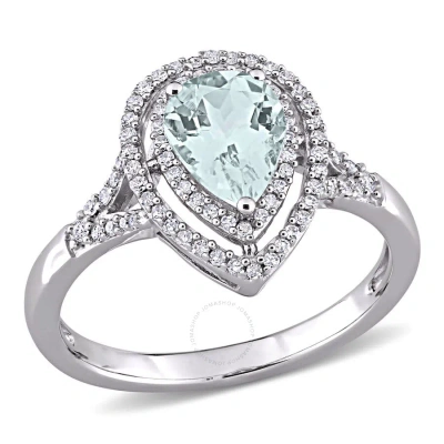 Amour 1 1/5 Ct Tgw Pear Shape Aquamarine And 1/4 Ct Tgw Diamond Ring In 14k White Gold