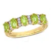 Amour 1 1/5 Ct Tgw Peridot And 1/6 Ct Tw Diamond Semi Eternity Ring In 14k Yellow Gold In Yellow