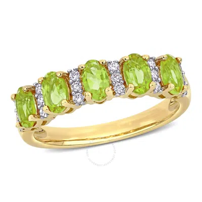 Amour 1 1/5 Ct Tgw Peridot And 1/6 Ct Tw Diamond Semi Eternity Ring In 14k Yellow Gold