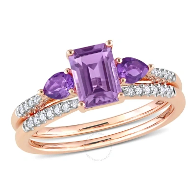 Amour 1 1/5 Ct Tgw Rose De France African Amethyst And 1/10 Ct Tdw Diamond Bridal Ring Set In 10k Ro In Purple