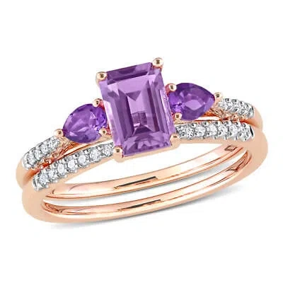 Pre-owned Amour 1 1/5 Ct Tgw Rose De France African Amethyst And 1/10 Ct Tdw Diamond In Pink