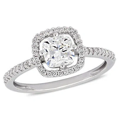 Pre-owned Amour 1 1/5 Ct Tw Cushion-cut Diamond Floating Halo Engagement Ring In 14k White