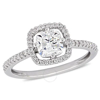 Amour 1 1/5 Ct Tw Cushion-cut Diamond Floating Halo Engagement Ring In 14k White Gold In Green