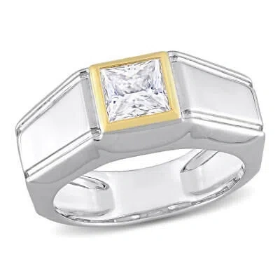 Pre-owned Amour 1 1/5 Ct Tw Moissanite Solitaire Men's Ring In 2-tone Sterling Silver With In Multi