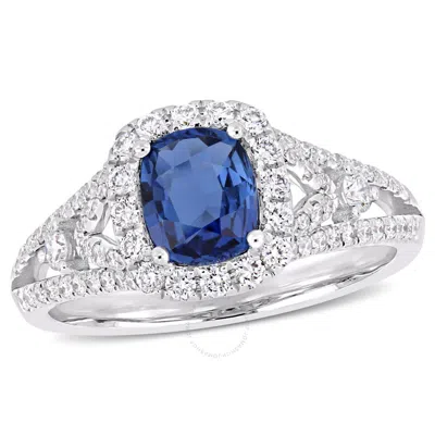 Amour 1 1/6 Ct Tgw Sapphire And 5/8 Ct Tw Diamond Vintage Ring In 14k White Gold In Metallic