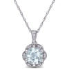 AMOUR AMOUR 1 1/7 CT TGW AQUAMARINE AND DIAMOND ACCENT FLOWER NECKLACE IN 14K WHITE GOLD