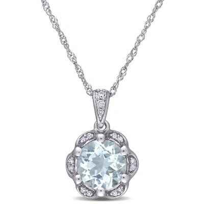 Amour 1 1/7 Ct Tgw Aquamarine And Diamond Accent Flower Necklace In 14k White Gold