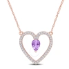 AMOUR AMOUR 1 1/8 CT TGW AMETHYST AND WHITE TOPAZ OPEN HEART PENDANT WITH CHAIN IN ROSE PLATED STERLING SI