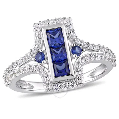 Amour 1-1/8 Ct Tgw Created Blue And Created White Sapphire Statement Ring In Sterling Silver