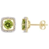 AMOUR AMOUR 1 1/8 CT TGW PERIDOT AND DIAMOND SQUARE STUD EARRINGS IN 10K YELLOW GOLD