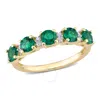 AMOUR AMOUR 1 2/5 CT TGW CREATED EMERALD AND CREATED WHITE SAPPHIRE SEMI ETERNITY RING IN YELLOW PLATED ST