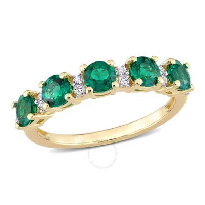 Amour 1 2/5 Ct Tgw Created Emerald And Created White Sapphire Semi Eternity Ring In Yellow Plated St