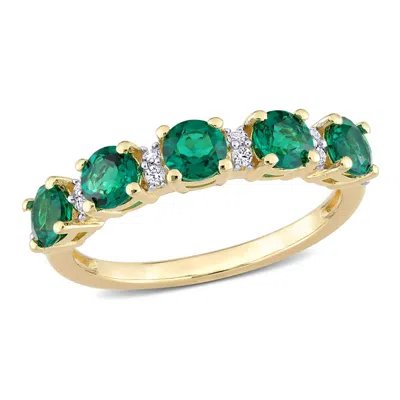 Amour 1 2/5 Ct Tgw Created Emerald And Created White Sapphire Semi Eternity Ring In Yellow Plated St In ["yellow"]