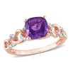 AMOUR AMOUR 1 2/5 CT TGW CUSHION AFRICA AMETHYST AND 1/10 CT TW DIAMOND LINK RING IN 10K ROSE GOLD
