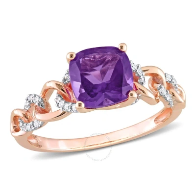 Amour 1 2/5 Ct Tgw Cushion Africa Amethyst And 1/10 Ct Tw Diamond Link Ring In 10k Rose Gold In Pink
