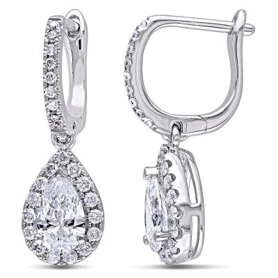 Amour 1 2/5 Ct Tw Pear Shaped Halo Diamond Leverback Earrings In 14k White Gold In Gold / White