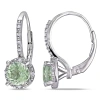 AMOUR AMOUR 1 2/5CT TGW GREEN QUARTZ AND DIAMOND ACCENT LEVERBACK HALO EARRINGS IN STERLING SILVER