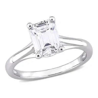 Pre-owned Amour 1 3/4 Ct Dew Emerald Cut Created Moissanite Solitaire Ring In 10k White