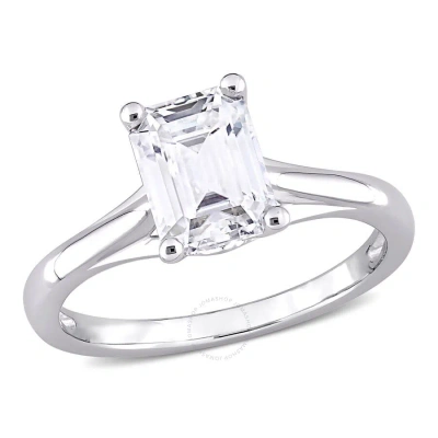 Amour 1 3/4 Ct Dew Emerald Cut Created Moissanite Solitaire Ring In 10k White Gold In Metallic