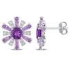 Amour 1 3/4 Ct Tgw African Amethyst And White Topaz Starburst Earrings In Sterling Silver In White