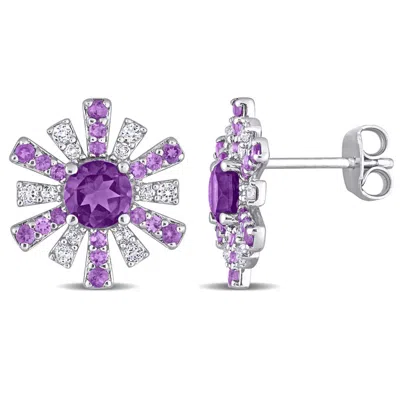 Amour 1 3/4 Ct Tgw African Amethyst And White Topaz Starburst Earrings In Sterling Silver