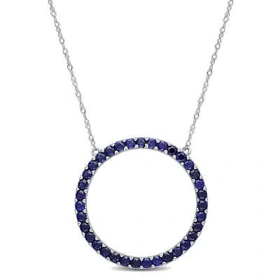 Pre-owned Amour 1 3/4 Ct Tgw Created Blue Sapphire Open Circle Pendant With Chain In 10k In White