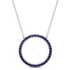AMOUR AMOUR 1 3/4 CT TGW CREATED BLUE SAPPHIRE OPEN CIRCLE PENDANT WITH CHAIN IN 10K WHITE GOLD