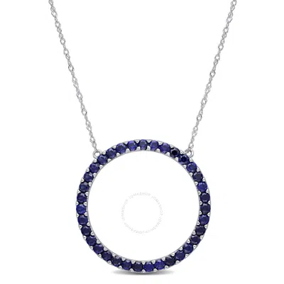 Amour 1 3/4 Ct Tgw Created Blue Sapphire Open Circle Pendant With Chain In 10k White Gold