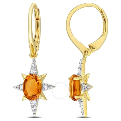 Amour 1 3/4 Ct Tgw Madeira Citrine And White Topaz Sar Drop Leverback Earrings In Yellow Plated Ster