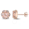 AMOUR AMOUR 1 3/4 CT TGW MORGANITE AND DIAMOND ACCENT FLOWER STUD EARRINGS IN 14K ROSE GOLD
