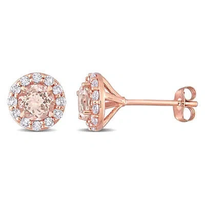 Pre-owned Amour 1 3/4 Ct Tgw Morganite And White Topaz Stud Earrings In 14k Rose Gold