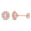 AMOUR AMOUR 1 3/4 CT TGW MORGANITE AND WHITE TOPAZ STUD EARRINGS IN 14K ROSE GOLD