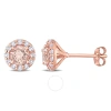 Amour 1 3/4 Ct Tgw Morganite And White Topaz Stud Earrings In 14k Rose Gold In Pink