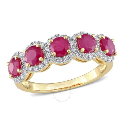 Amour 1 3/4 Ct Tgw Ruby And 1/5 Ct Tdw Diamond Semi-eternity Ring In 14k Yellow Gold