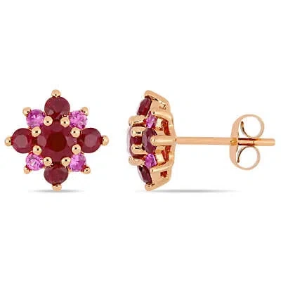 Pre-owned Amour 1 3/4 Ct Tgw Ruby And Pink Sapphire Clustered Star Stud Earrings In 14k