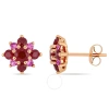 Amour 1 3/4 Ct Tgw Ruby And Pink Sapphire Clustered Star Stud Earrings In 14k Rose Gold In Pink