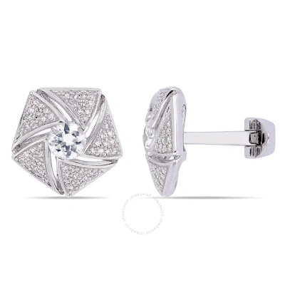 Amour 1 3/4 Ct Tgw White Sapphire And 1/2 Ct Tw Diamond Cluster Cufflinks In Sterling Silver