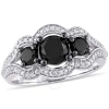 AMOUR AMOUR 1 3/4 CT TW BLACK & WHITE DIAMOND 3-STONE HALO ENGAGEMENT RING IN 10K WHITE GOLD PLATED WITH B