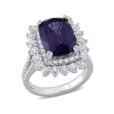 Amour 1 3/4 Ct Tw Diamond And 6 1/5 Ct Tgw Purple Spinel Halo Split Shank Cocktail Ring In 14k White In Metallic