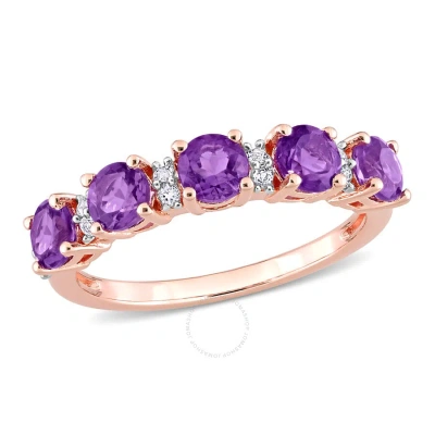 Amour 1 3/5 Ct Tgw Amethyst-africa And White Topaz Semi Eternity Ring In Rose Plated Sterling Silver In Gold