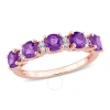 AMOUR AMOUR 1 3/5 CT TGW AMETHYST-AFRICA AND WHITE TOPAZ SEMI ETERNITY RING IN ROSE PLATED STERLING SILVER